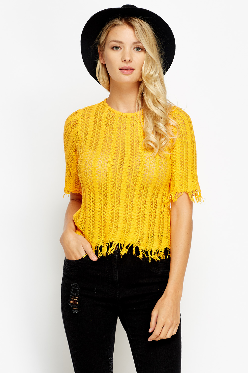 Light Orange Knitted Tassel Trim Top - Just $6