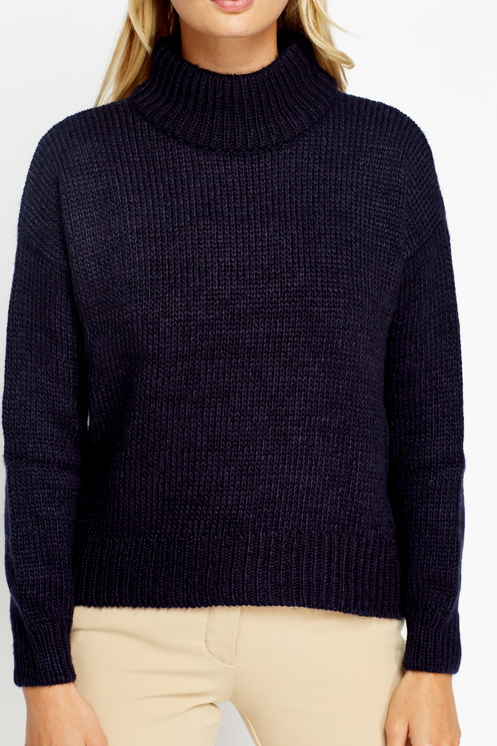 Ribbed High Neck Cropped Knitted Jumper - Just $7