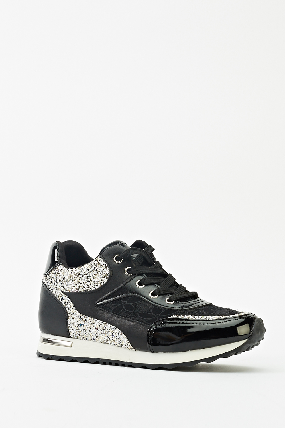 Glitter Embellished Low Top Black Trainers - Just $7