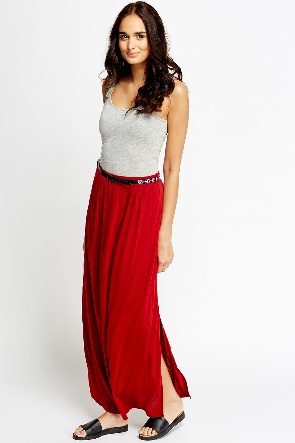 Red Long Belted Skirt - Just $7