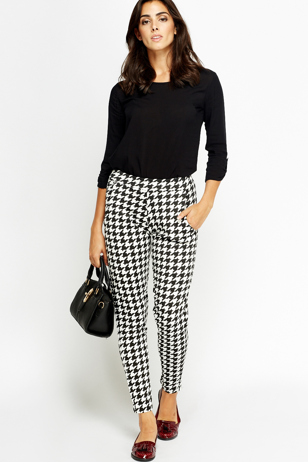 Houndstooth Formal Printed Trousers - Just $7