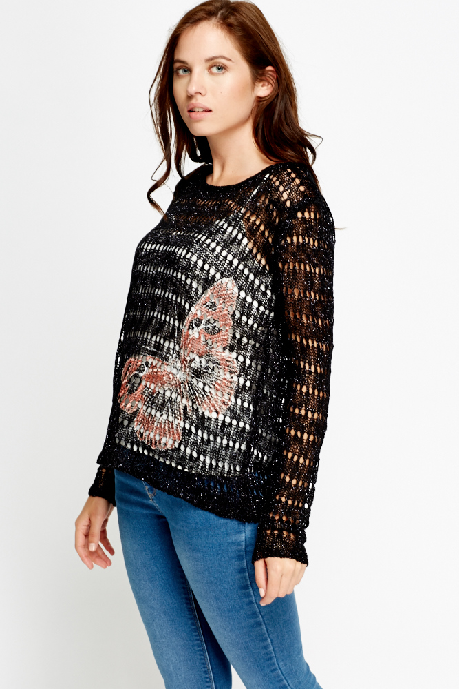 Black Loose Knit Butterfly Jumper - Just $7