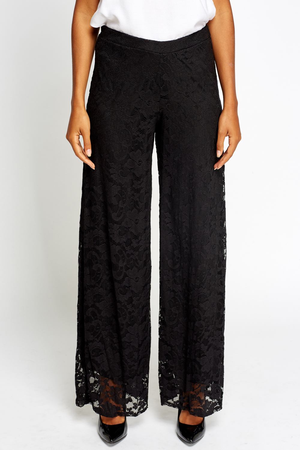 Lace Overlay Wide Leg Trousers - Just $7
