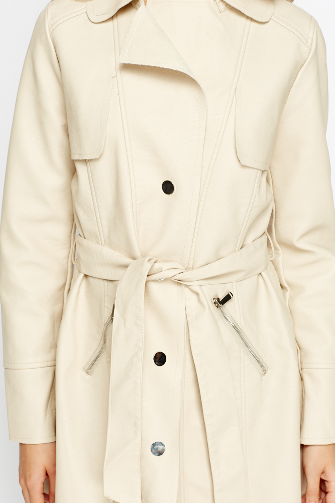 Beige Faux Leather Trench Coat - Just $7