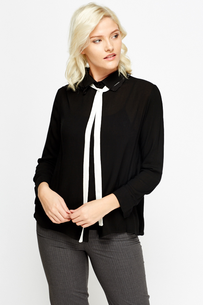 Tie Up Neck sheer Blouse - Just $7