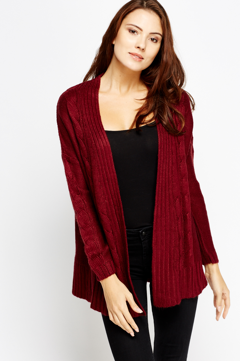 Cable Knit Open Long Cardigan - Just $7