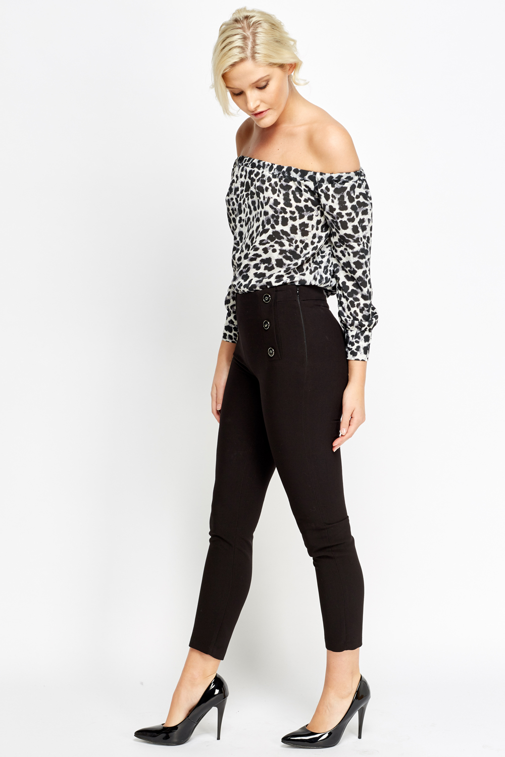 Button Embellished Side Trousers - Just $7