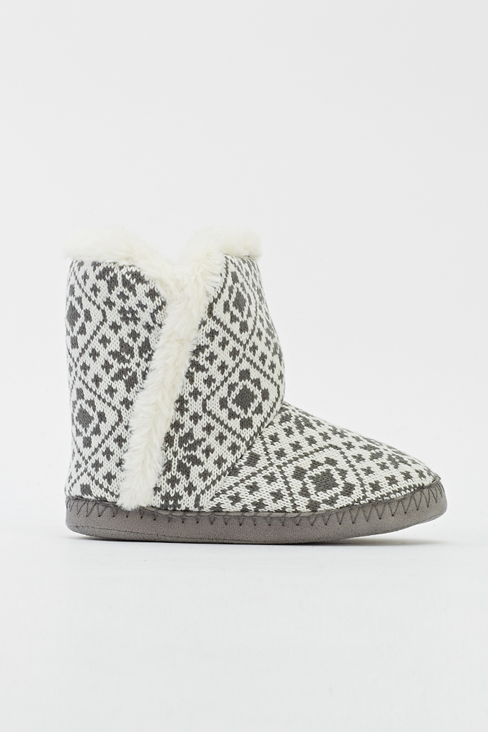 Faux Fur Trim Knit Slipper Boots - Just £5