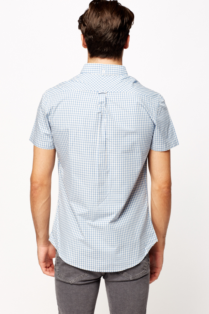 Short Sleeve Grid Print Shirt - Just $7