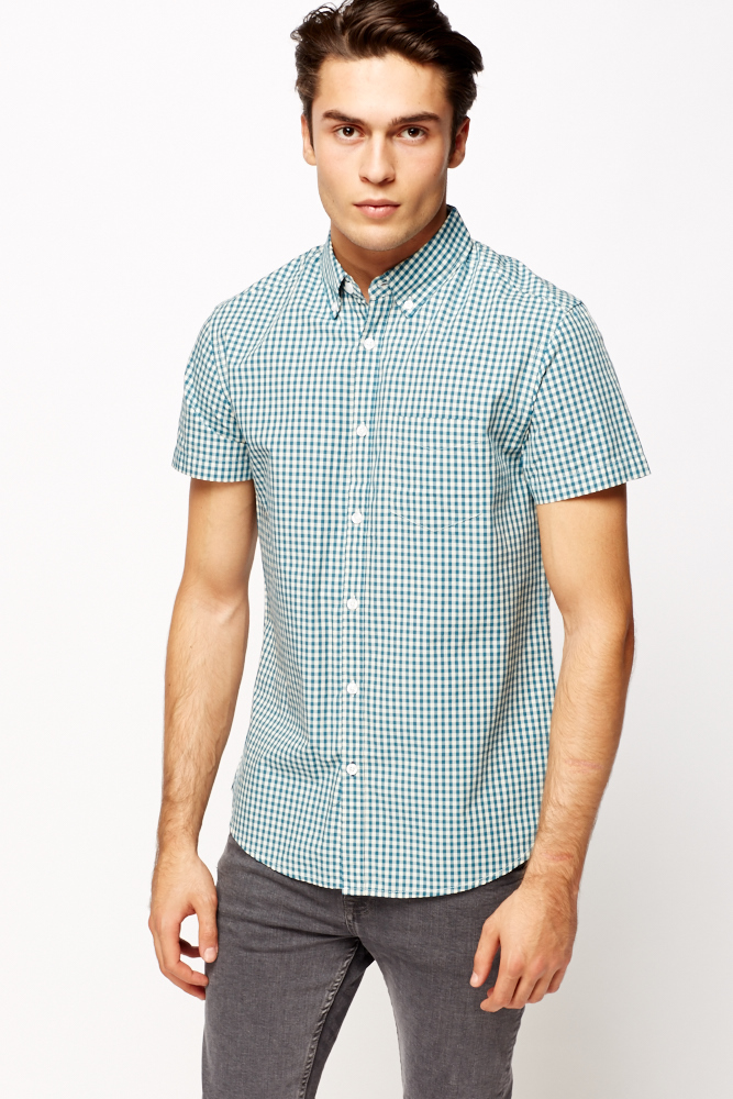 Short Sleeve Grid Print Shirt - Just $7