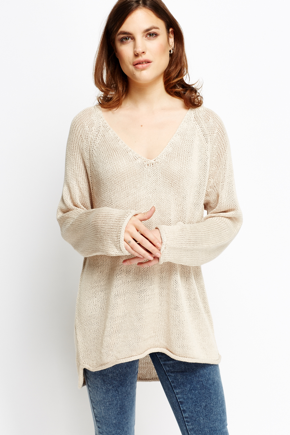 Cable Loose Knit VNeck Jumper Just 7