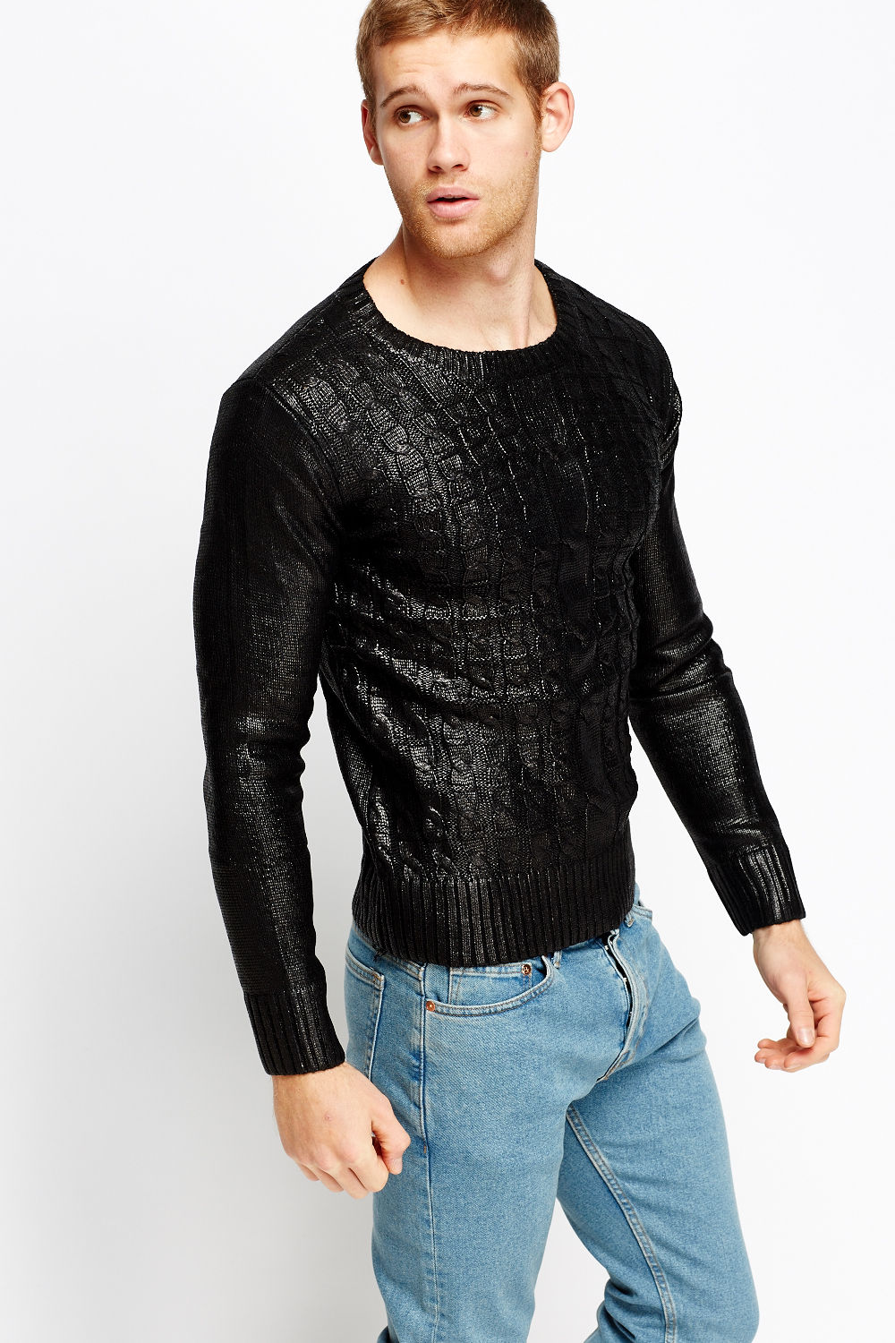 Wet Look Cable Knit Jumper - Just $7