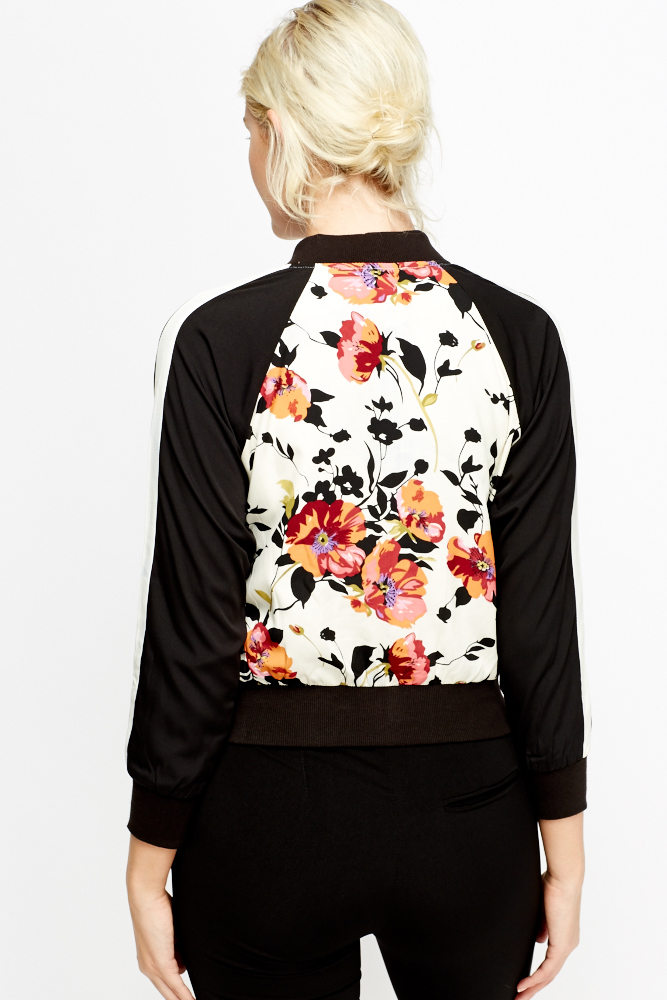 Contrast Sleeves Printed Bomber Jacket  Just 7