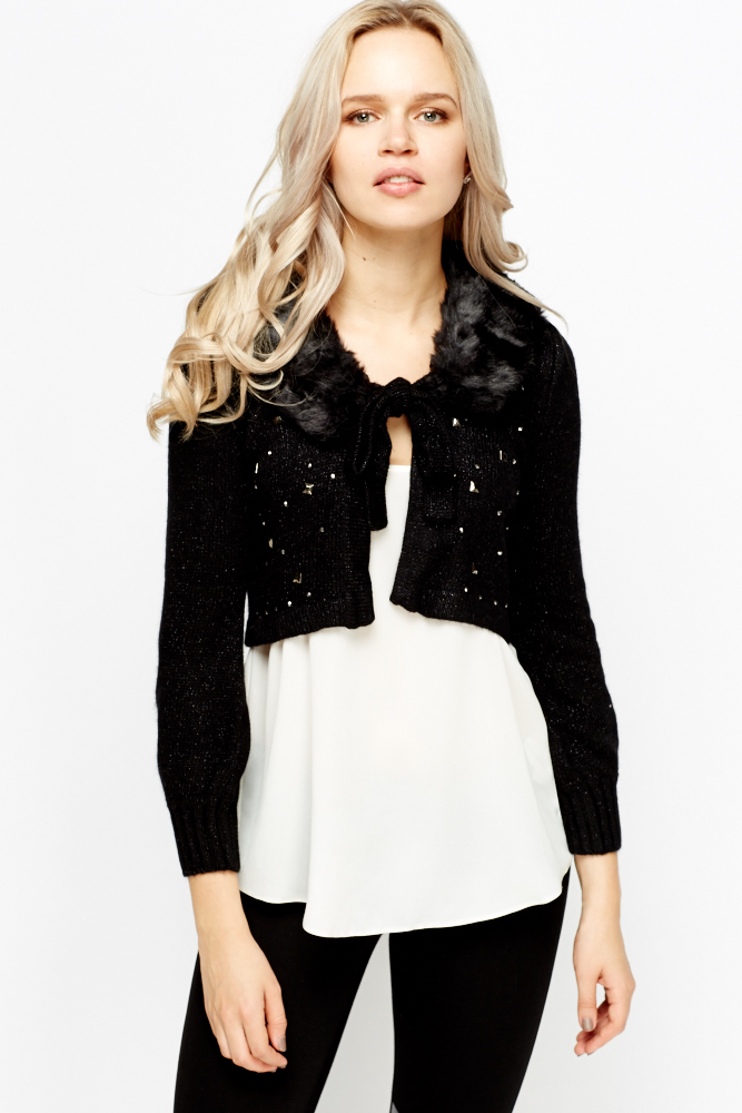 cropped fur cardigan