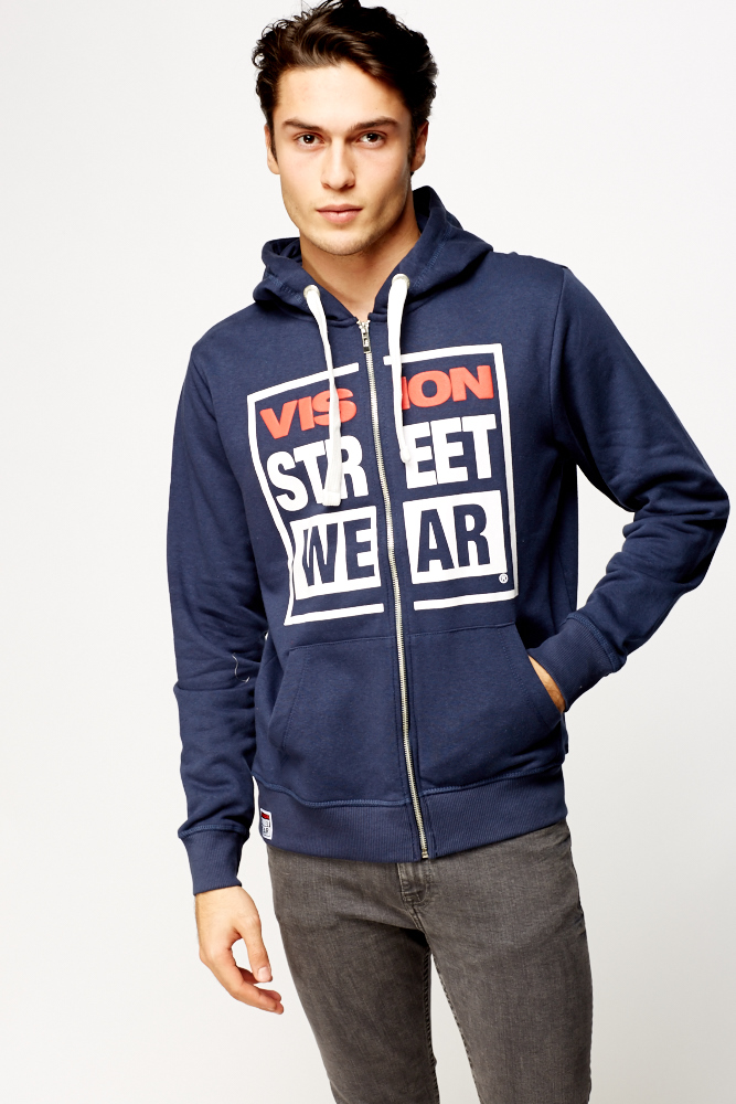 Logo Print Zip Up Hoodie - Just $7