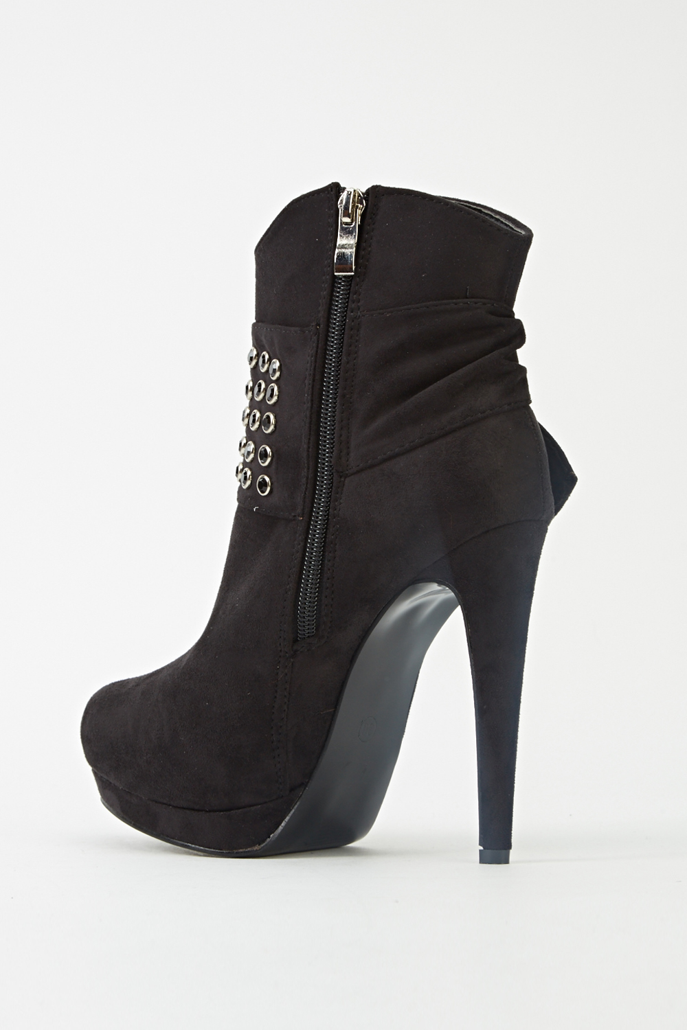Encrusted Bow Heeled Ankle Boots - Just $7