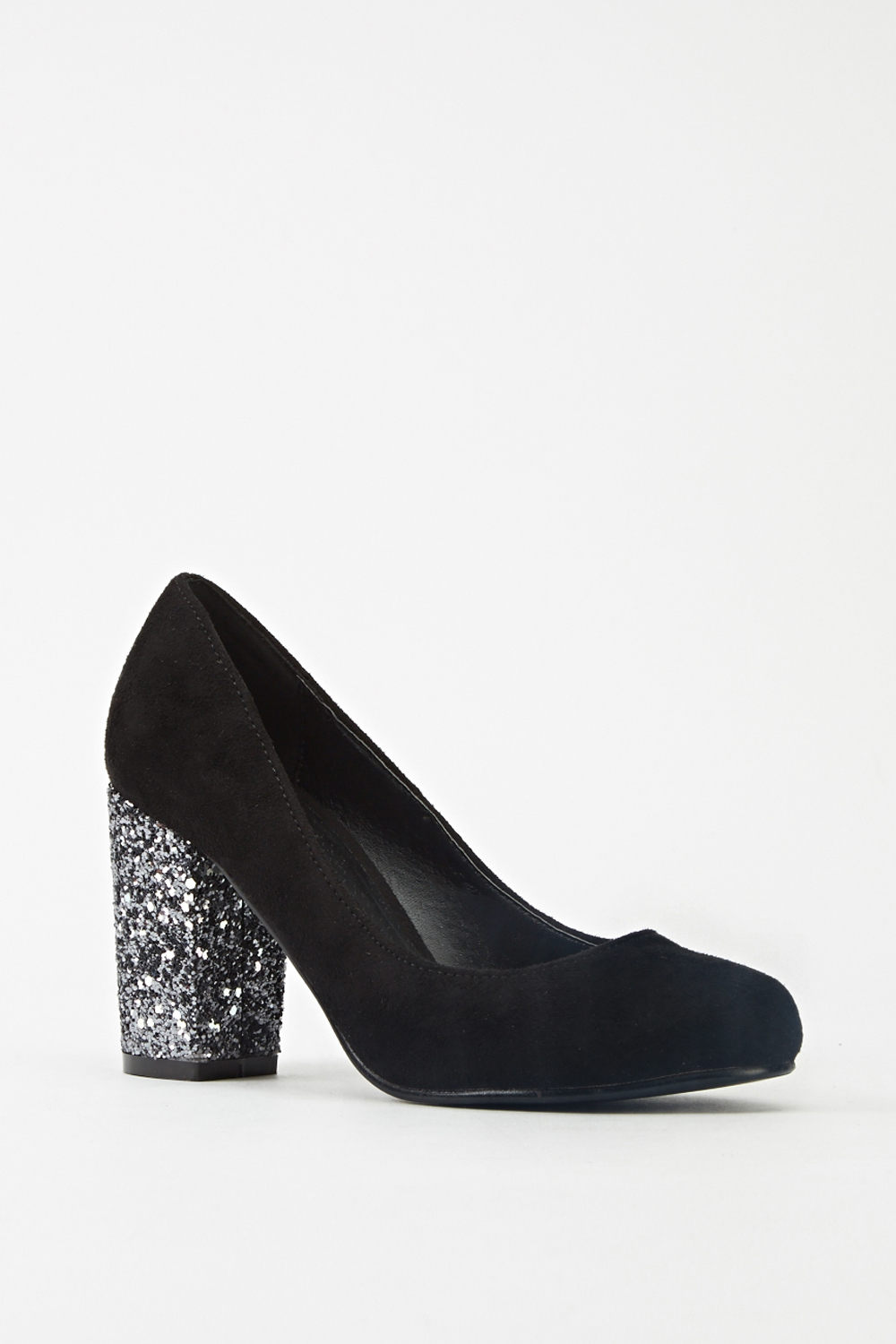black sparkly block heel shoes
