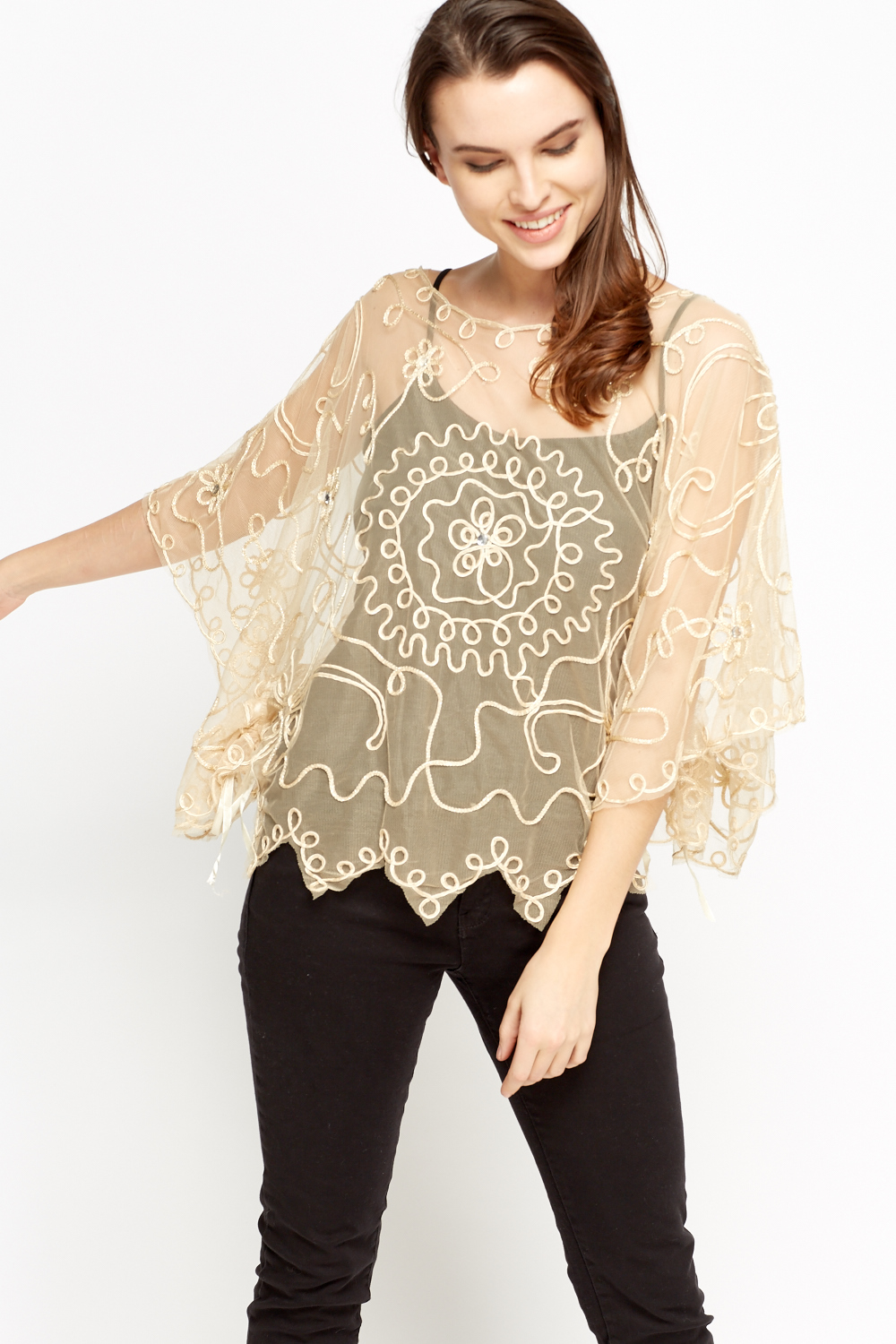 Floral Mesh Poncho Top - Just $7