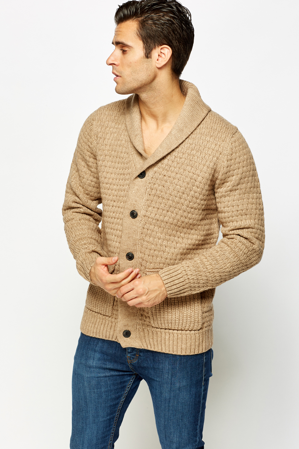 Waffle Knit Button Up Cardigan - Just $6
