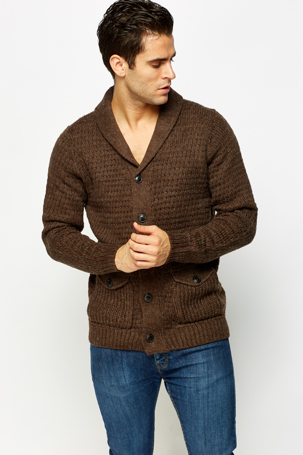 Waffle Knit Button Up Cardigan - Just $6