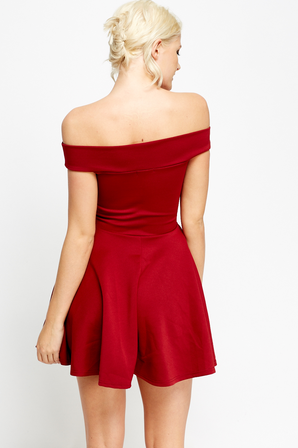 Burgundy Off Shoulder Skater Dress  Just 7