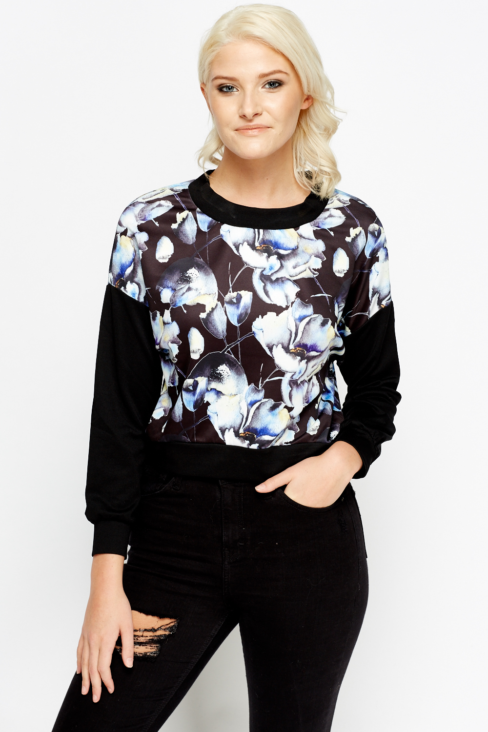 Flower Print Contrasted Sweater - Just £5