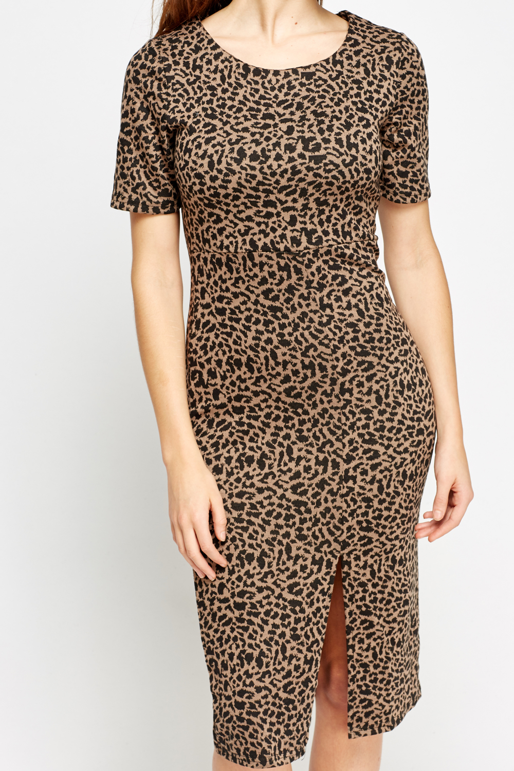 Leopard Print Slit Midi Dress - Just $7