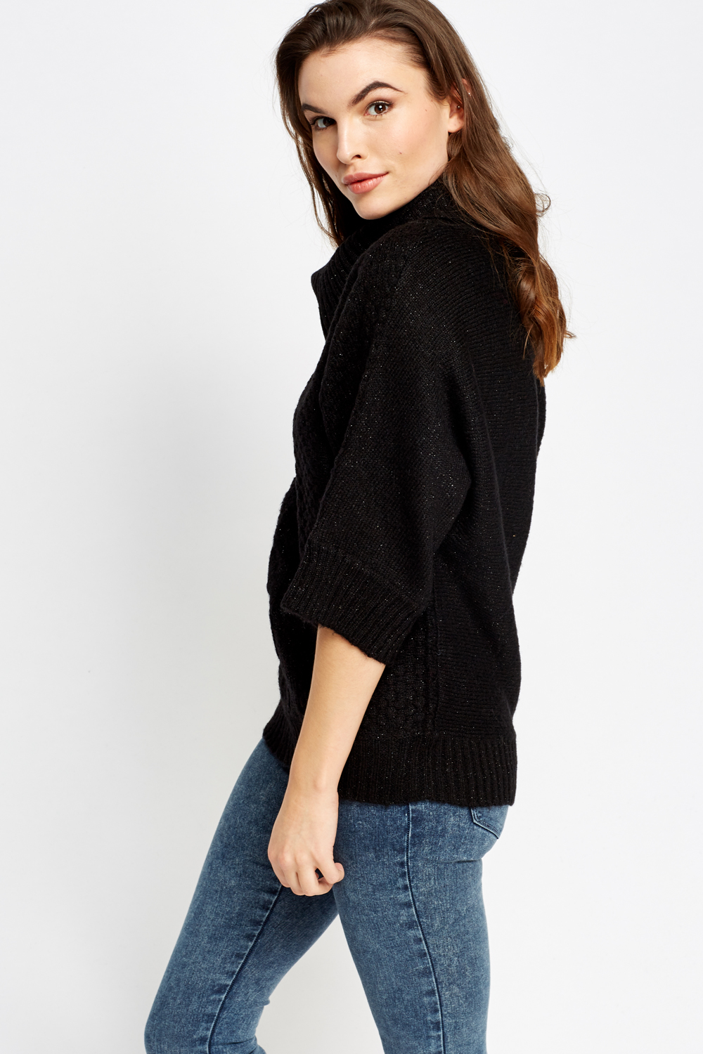 Metallic Cable knit Cowl Neck Jumper - Just $7