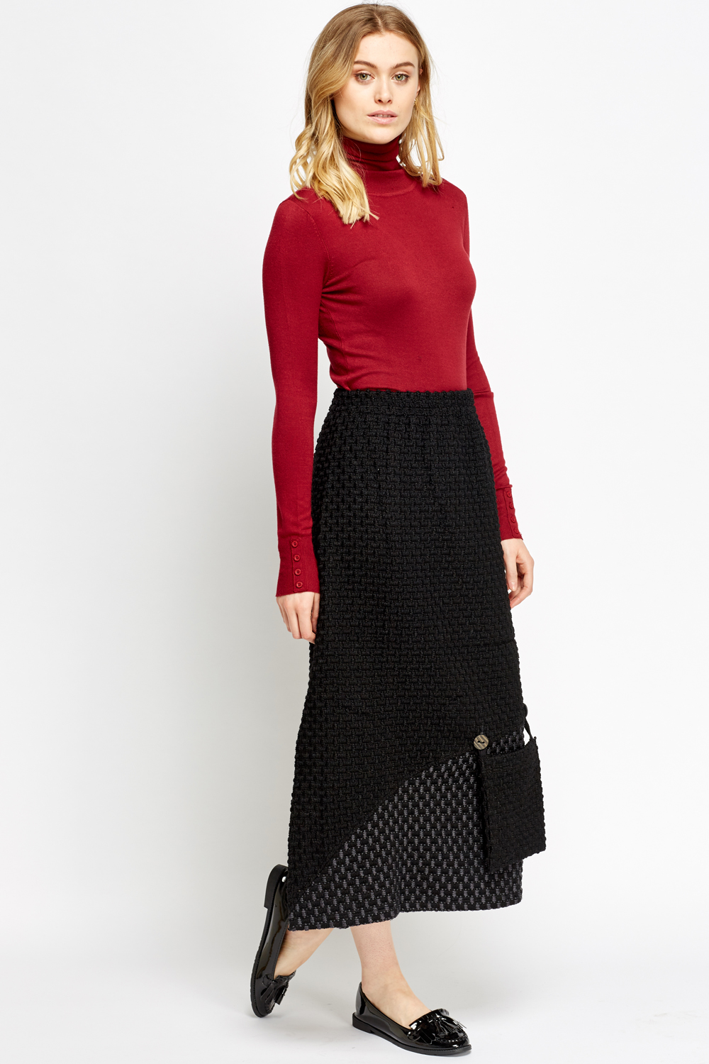 Bobble Knit Midi Front Pocket Skirt - Just $7