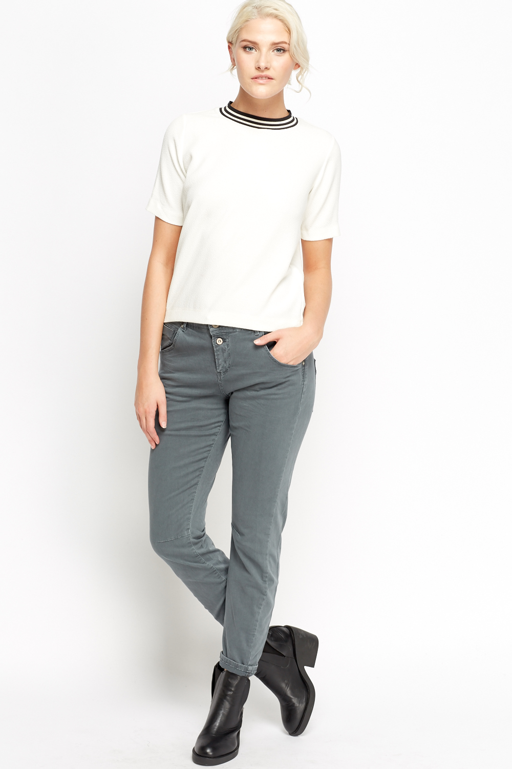 grey straight leg pants