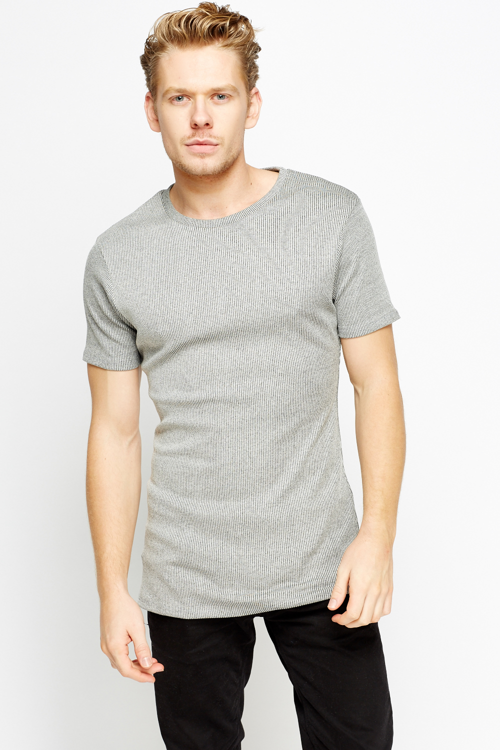 Round Neck Ribbed T-Shirt - Just $7