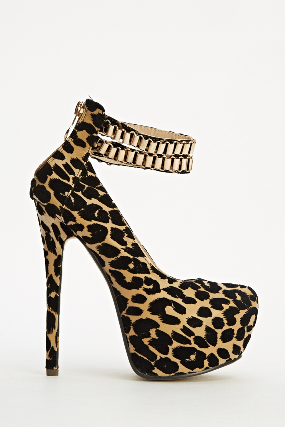 Textured Chained Leopard Print Heels - Just $7