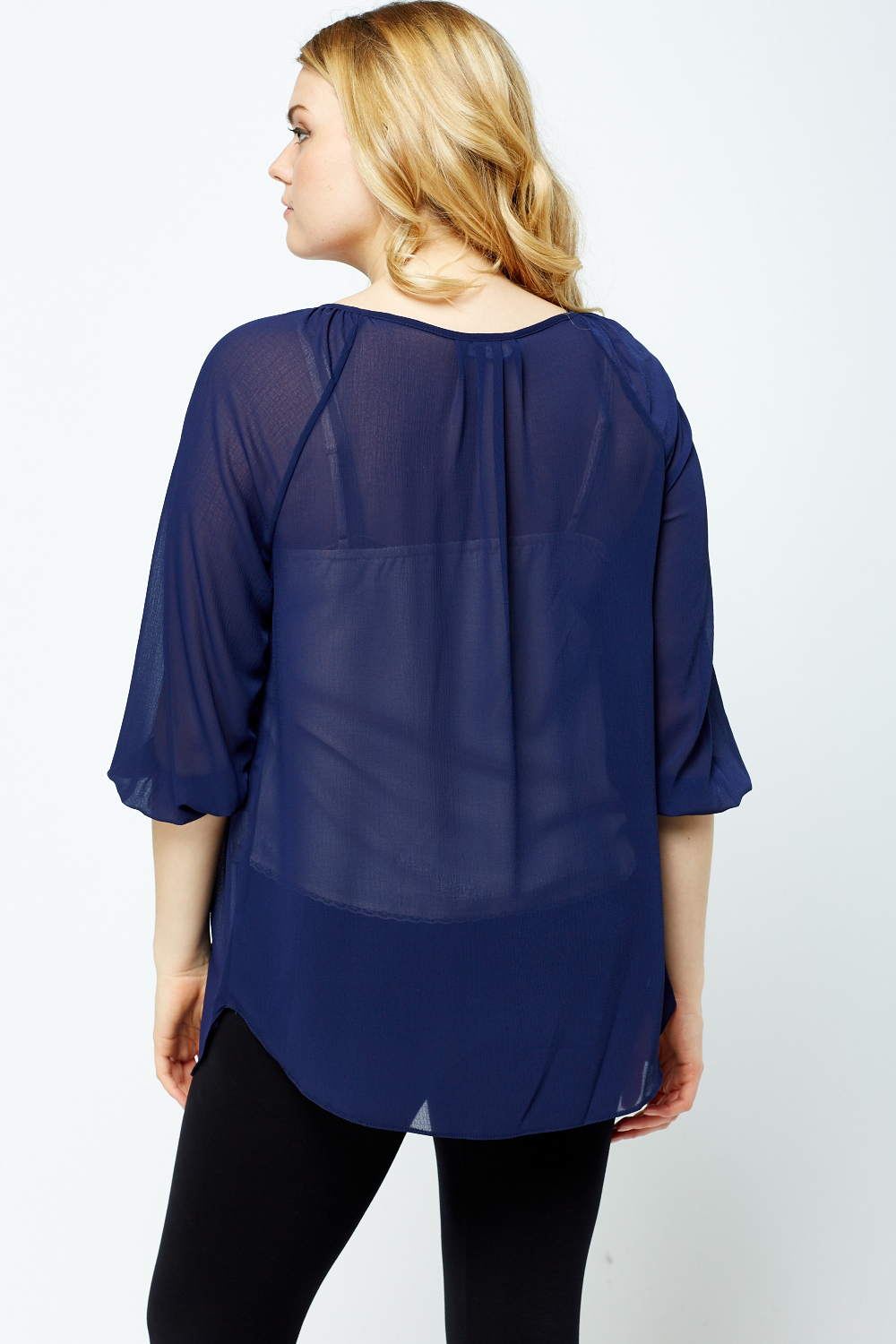 Navy Sheer Blouse Top - Just $7