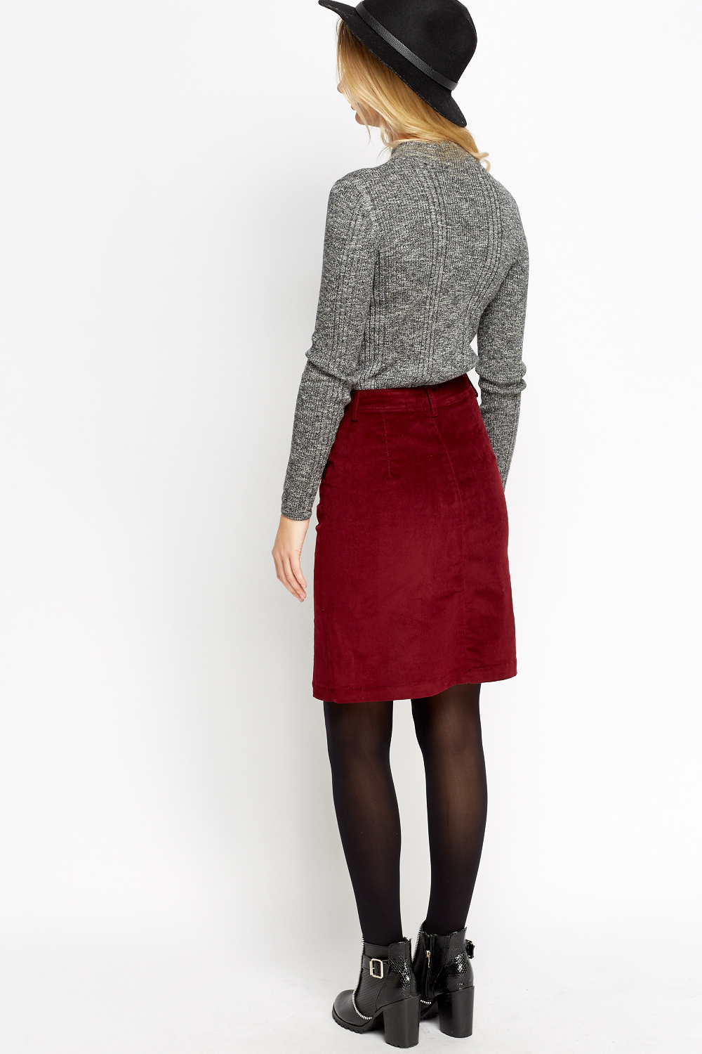 Burgundy Button Up Skirt - Just $7