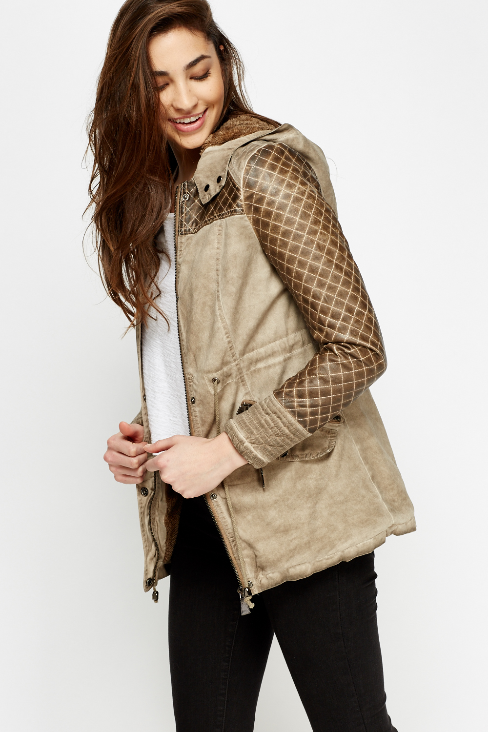 Quilted Contrast Hooded Jacket - Just $6