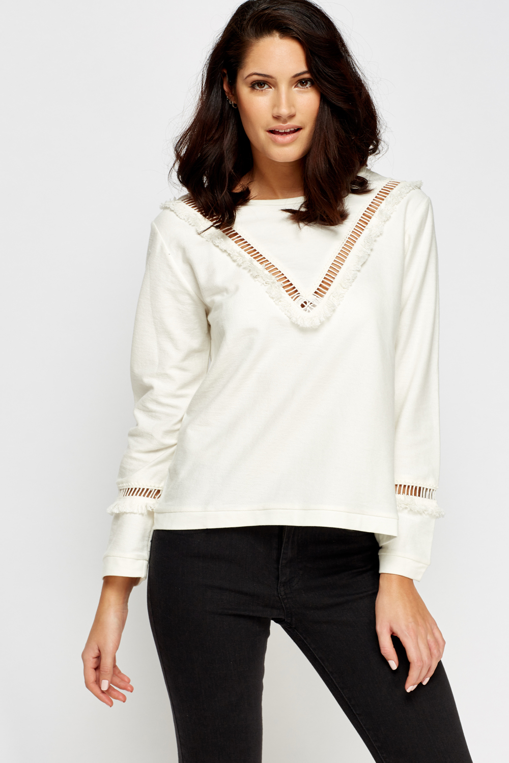 Off White Frayed Cut Jumper - Just $7