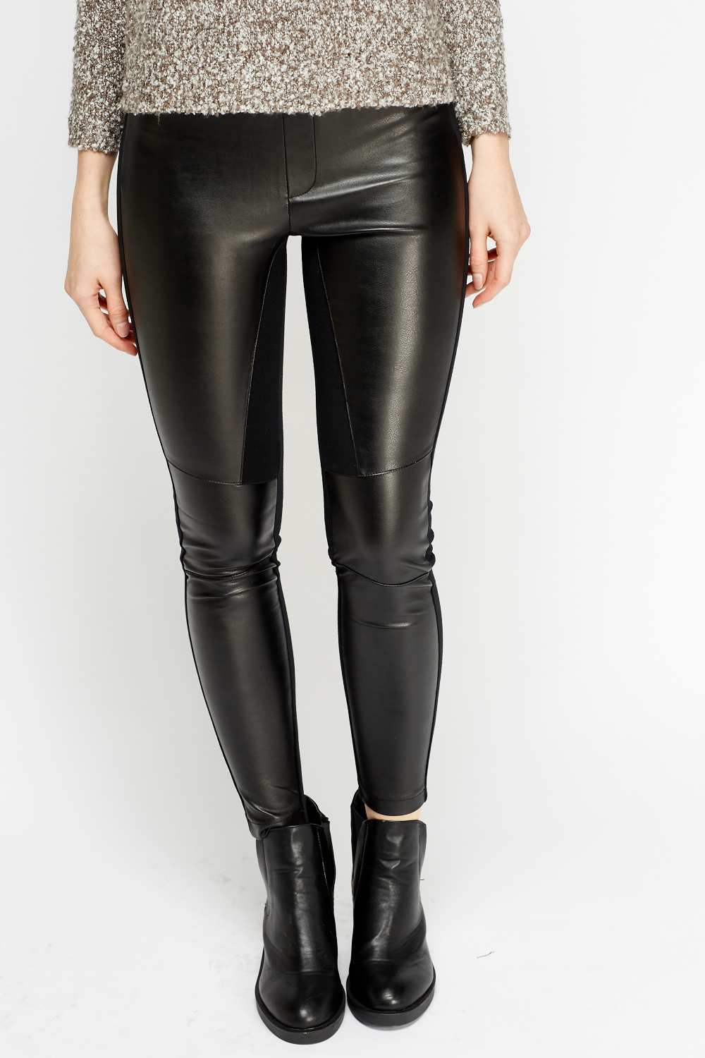 Download Faux Leather Front Leggings - Just $7