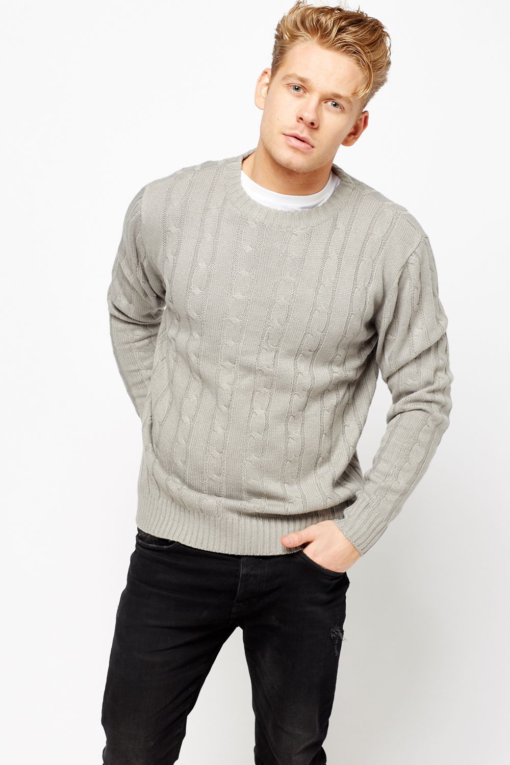 Cable Knit Ribbed Mens Jumper - Just $7