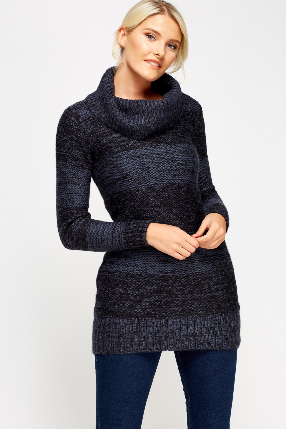 Cowl Neck Knitted Long Jumper Just 7