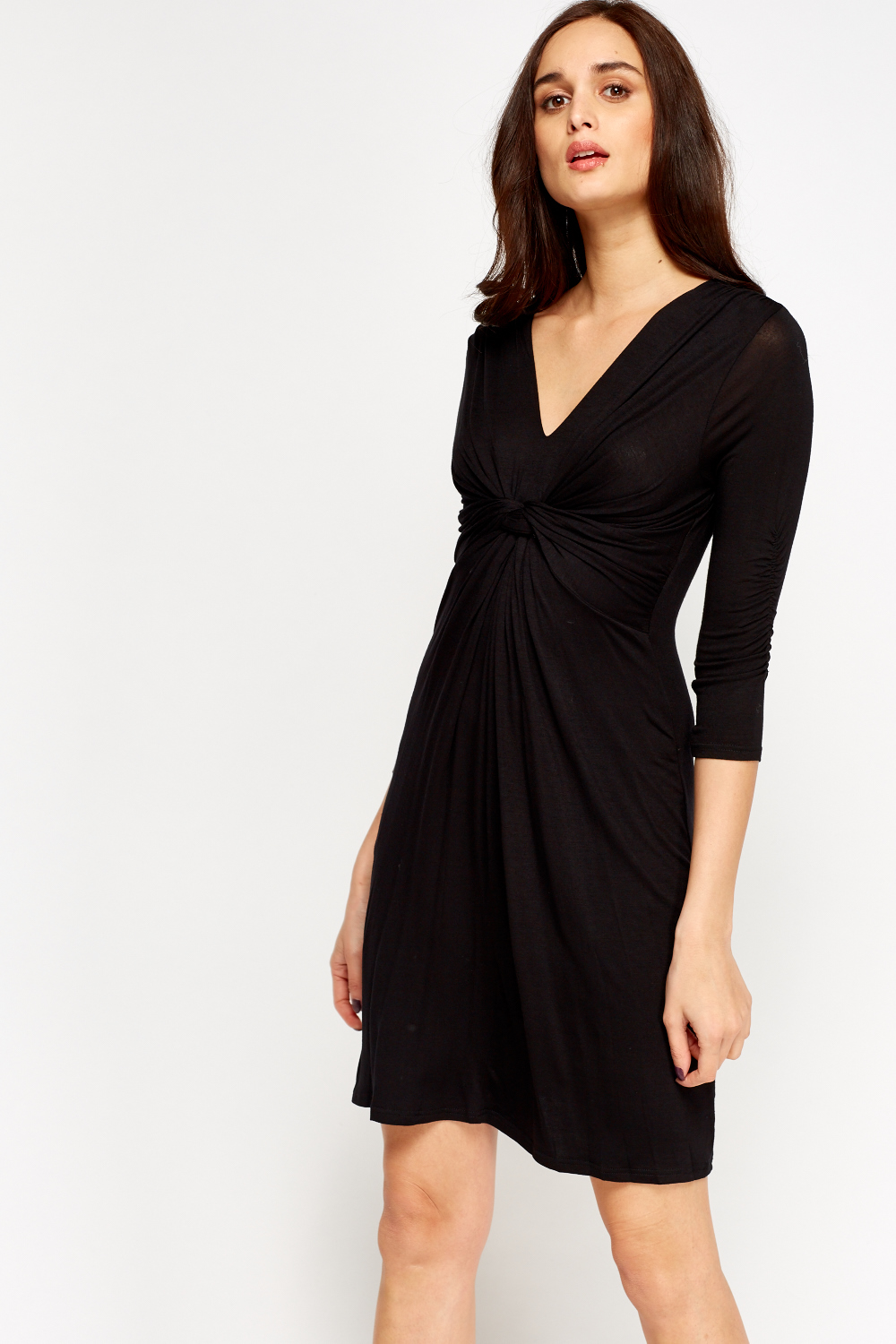 Twist Knot Ruched Basic Dress - Just $7