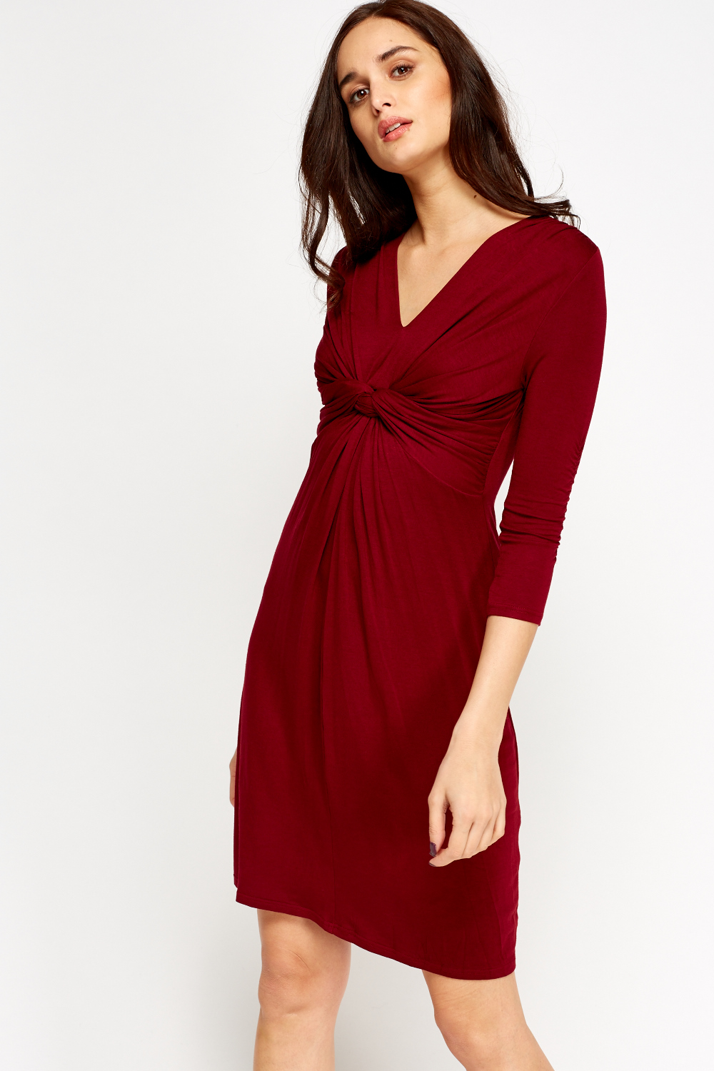 Twist Knot Ruched Basic Dress - Just $7