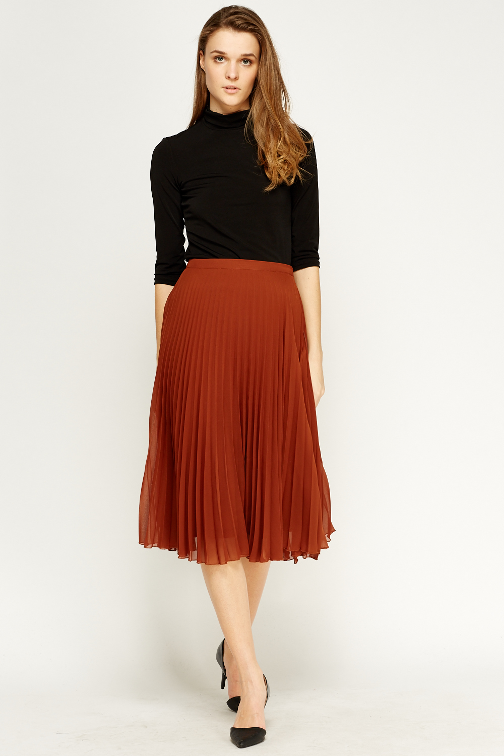 Olive Pleated Midi Skirt Just 7