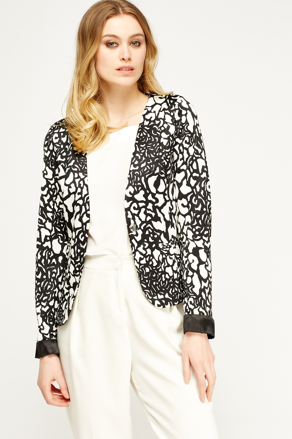 Printed Cropped Blazer - Just $7