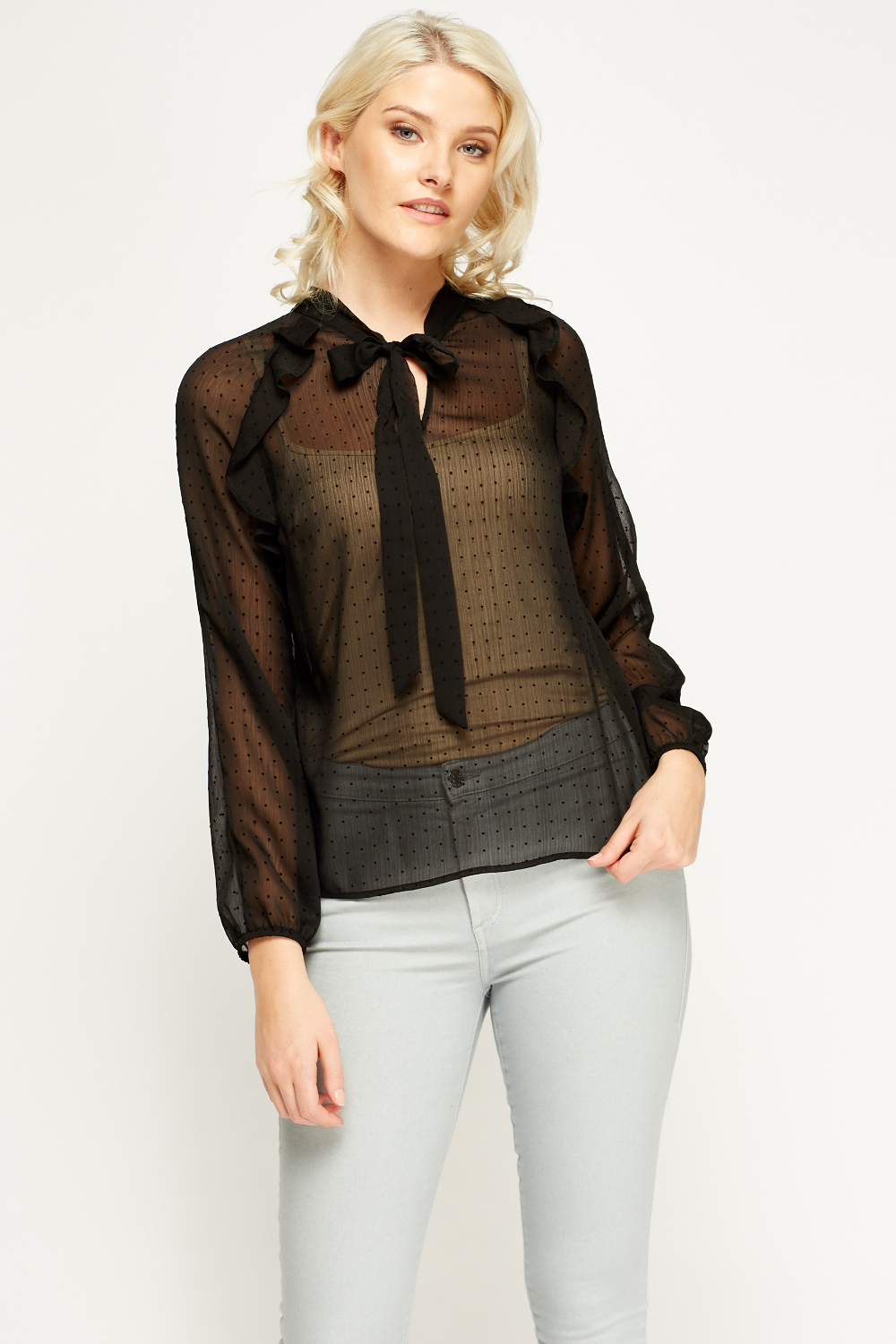 tops with sheer sleeves