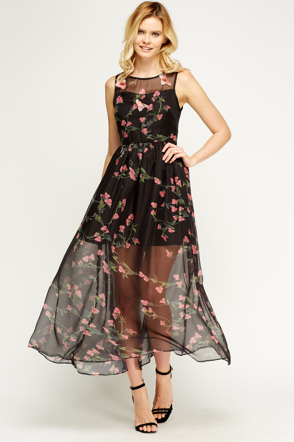 Floral Sheer Maxi Dress - Just $7