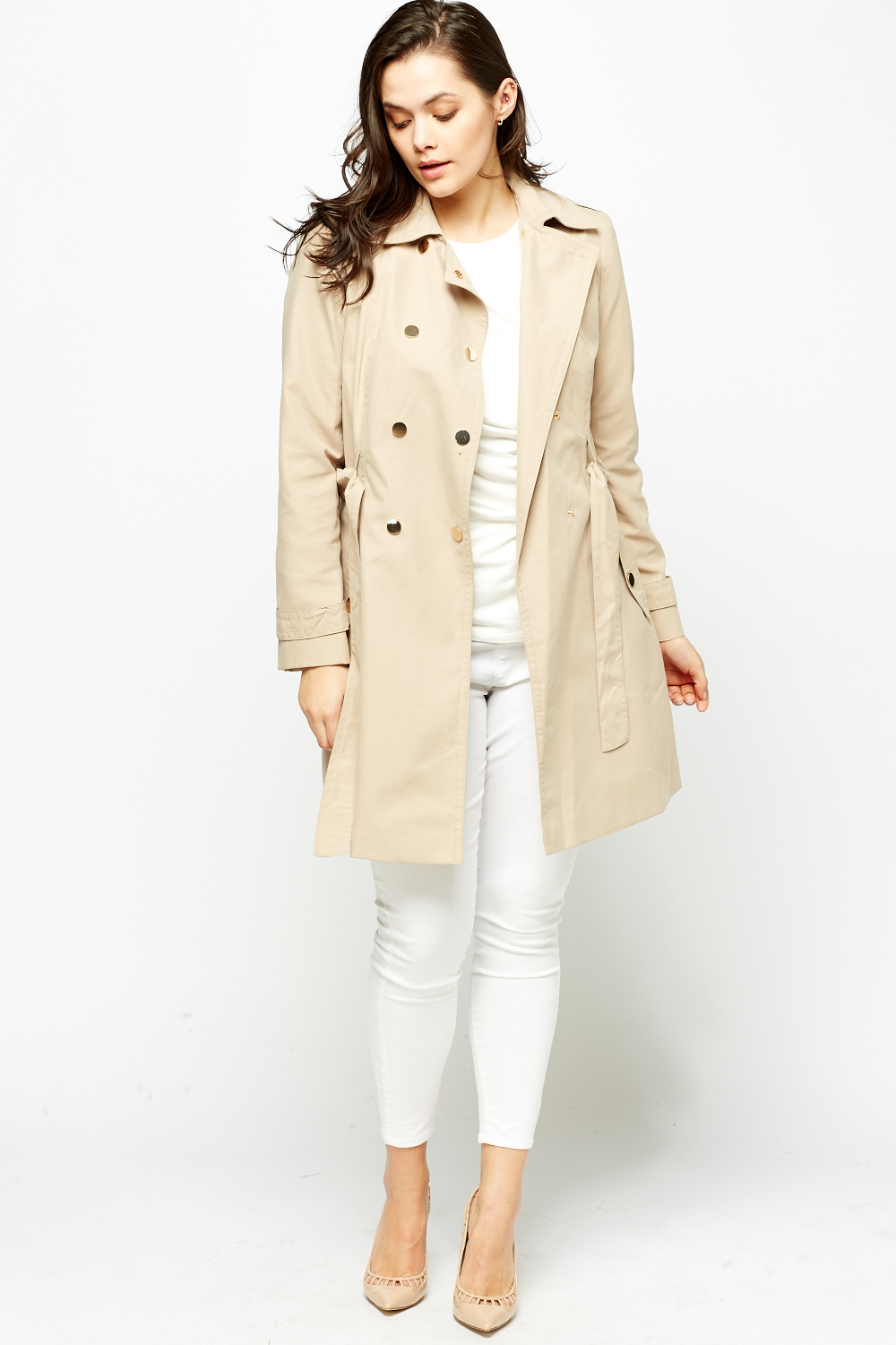 Beige Double Breasted Trench Coat - Just $7