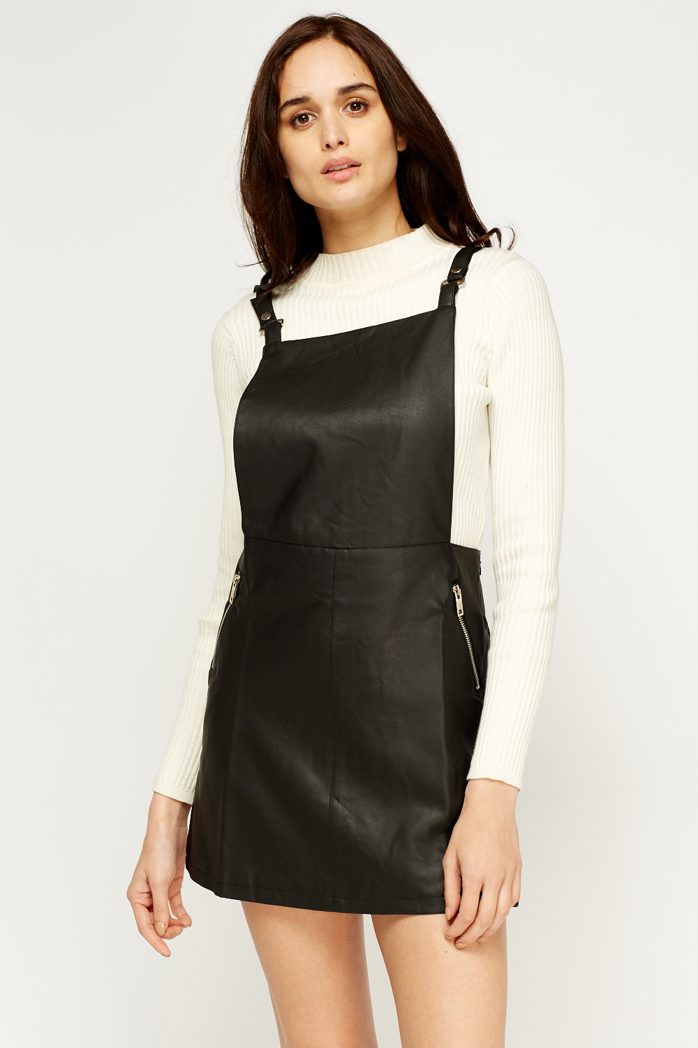 Faux Leather Dungaree Dress - Just $6
