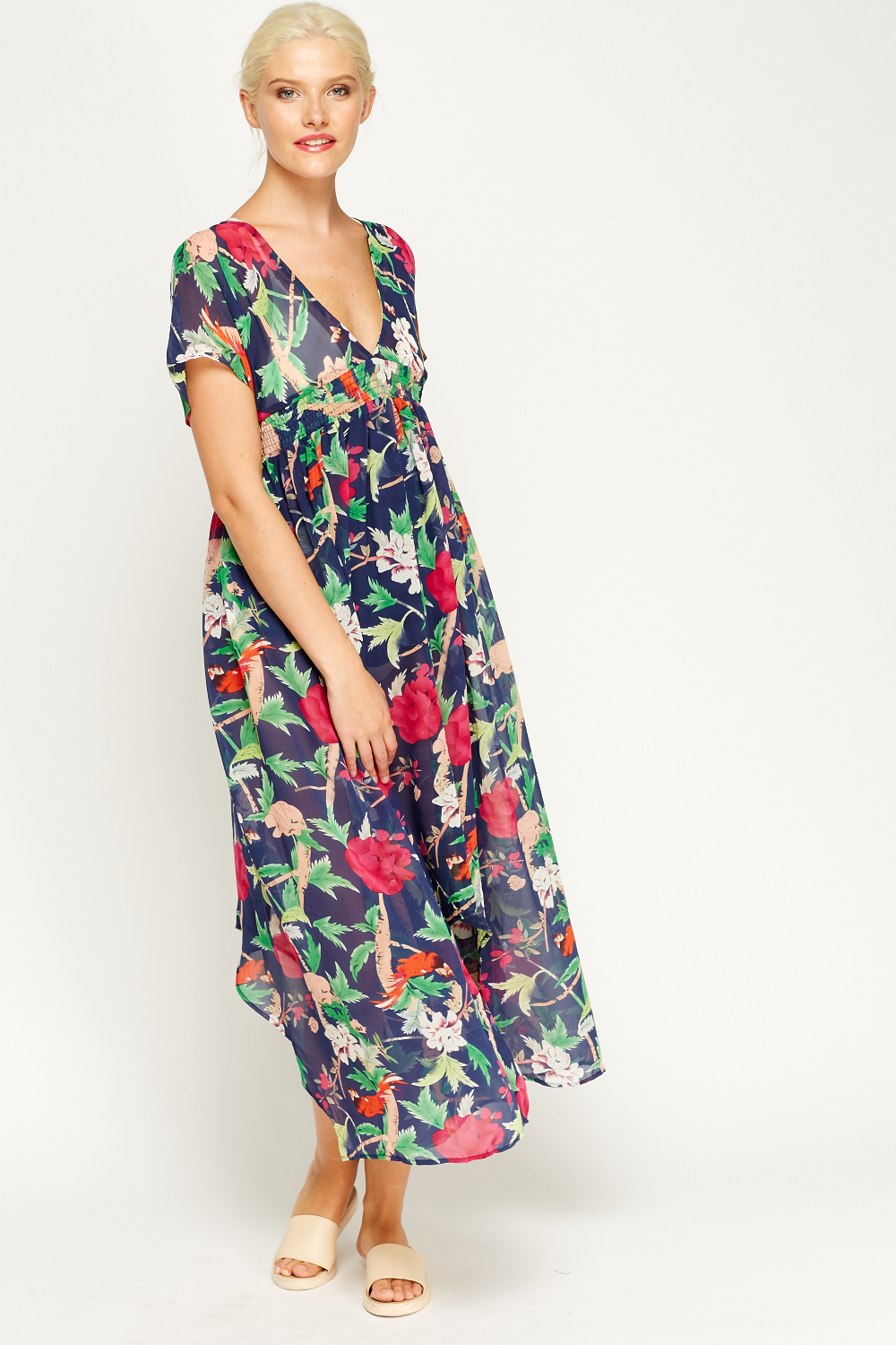 Asymmetric Hem Floral Maxi Dress - Just $7