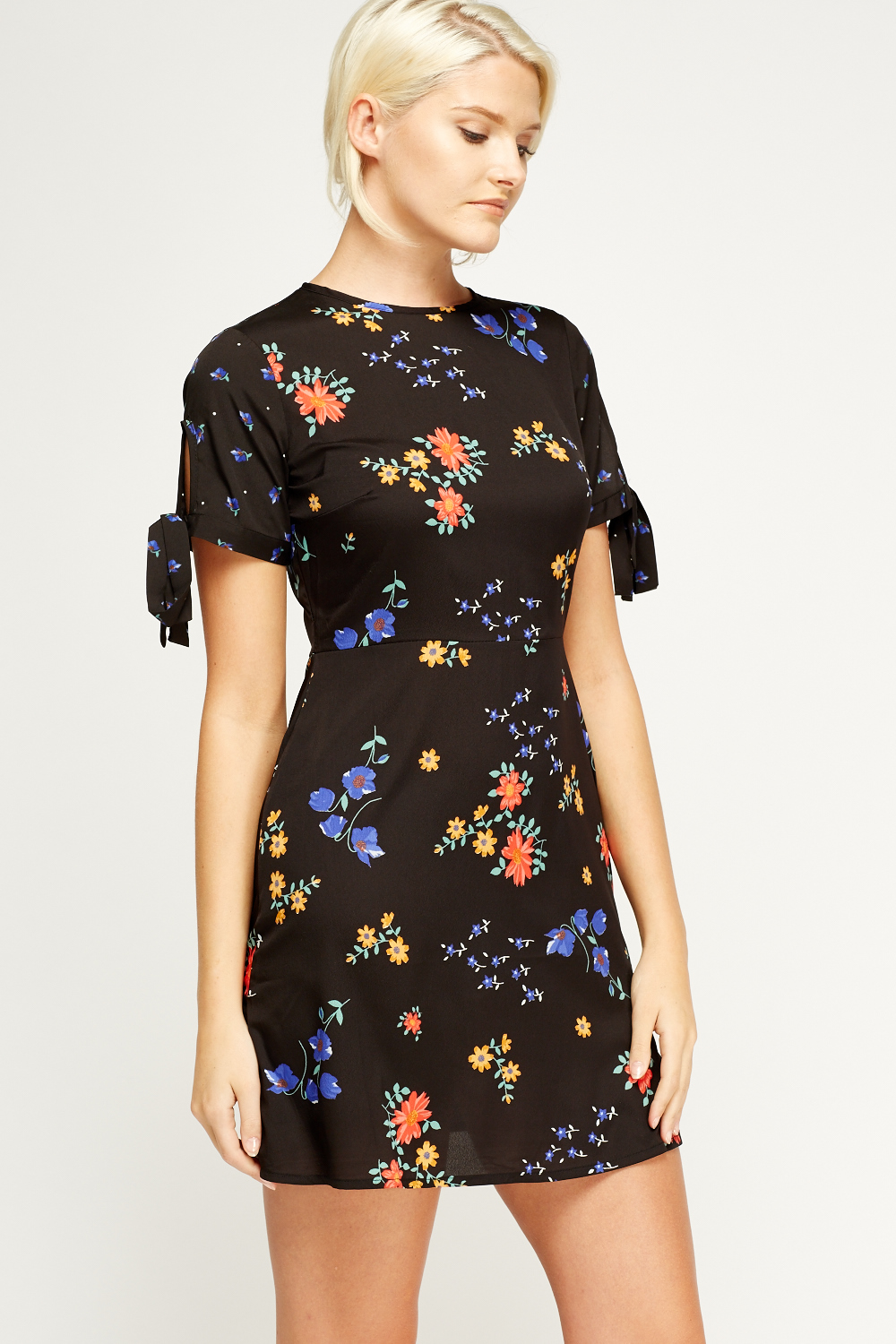 Floral Tie Sleeve Shift Dress - Just $7