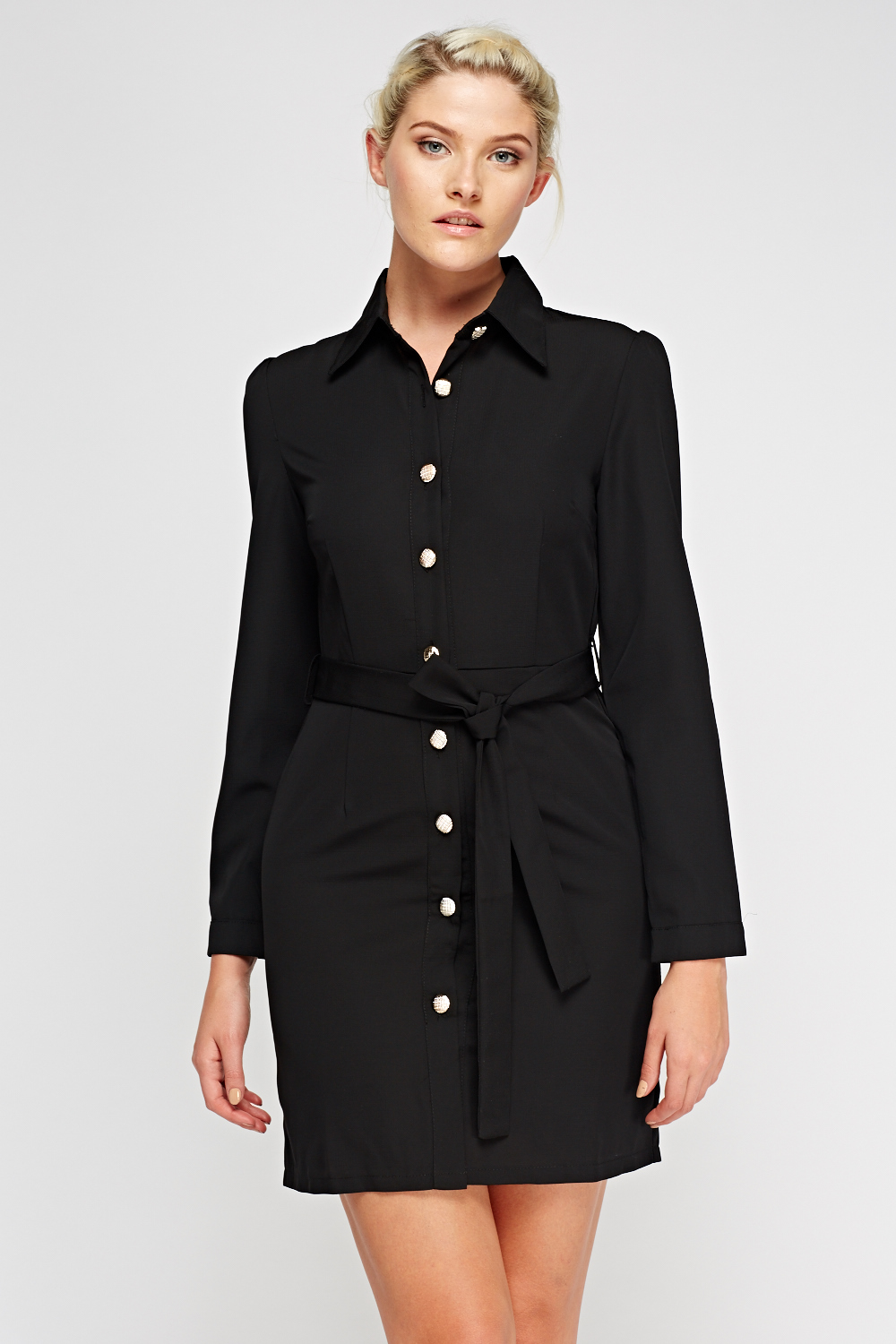 Button Up Shirt Dress - Black - Just £5